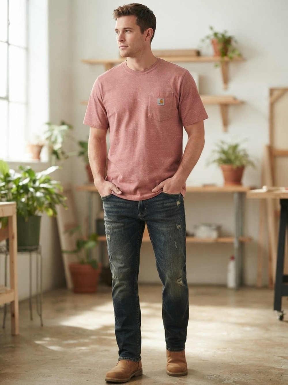 Carhartt Men's Slim Straight Jeans with Faded Indigo Wash